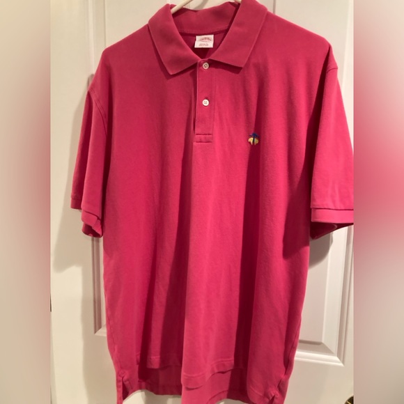 Brooks Brothers Men’s Hot Pink Short Sleeve Pique Cotton Logo Shirt Top Size L - Picture 2 of 8